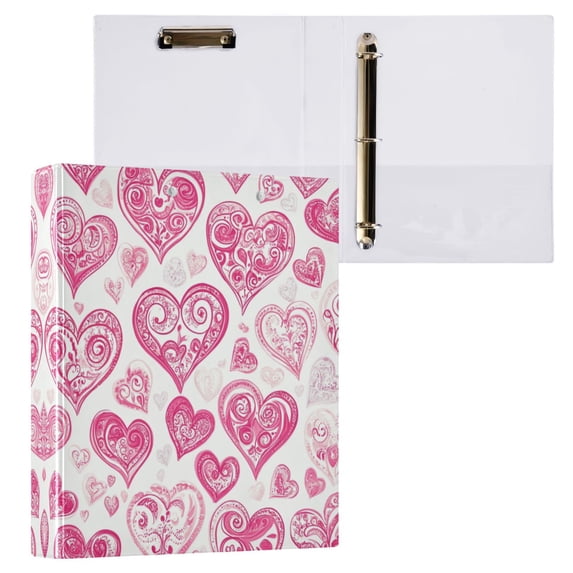 Pink and Red Hearts Pattern 3 Ring Hardcover Binders 1.5in Round Rings for Letter-Size Folder Paper Organizer Pockets for Office Student Recipe