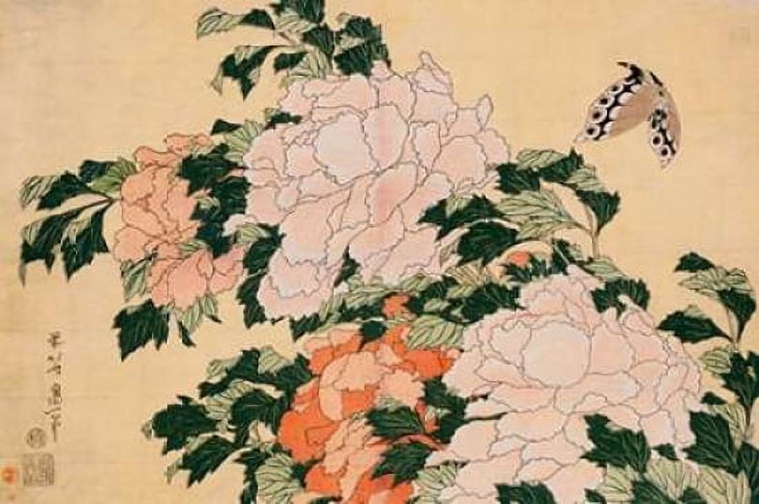 Pink and Red Peonies Canvas Art - Hokusai (24 x 36)