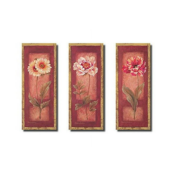 Pink and Red Peony Panels; Floral Decor; 3- 8X20 Inch Unframed Poster Prints