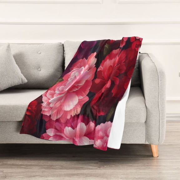 Pink and Red Roses Throw Blanket 60" x 90" Soft and Warm Blankets for Couch Sofa and Bed
