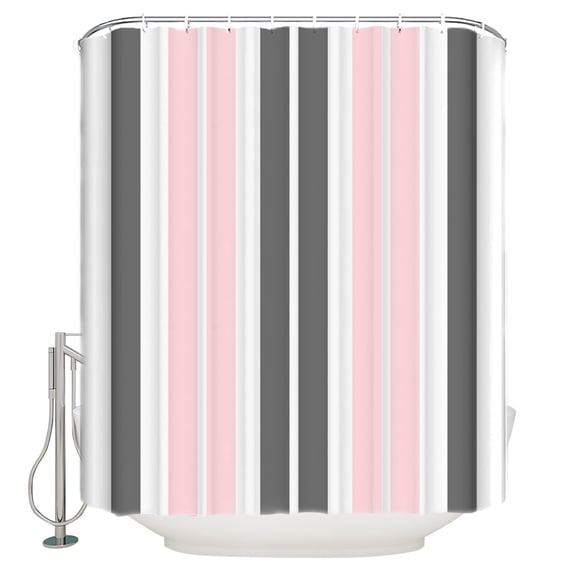 Pink and Shower Curtain Set ,Waterproof Fabric Shower Curtains Grey Striped Rectangular Geometric Shower Curtains for Bathroom,Bathroom Decor 54x"78"