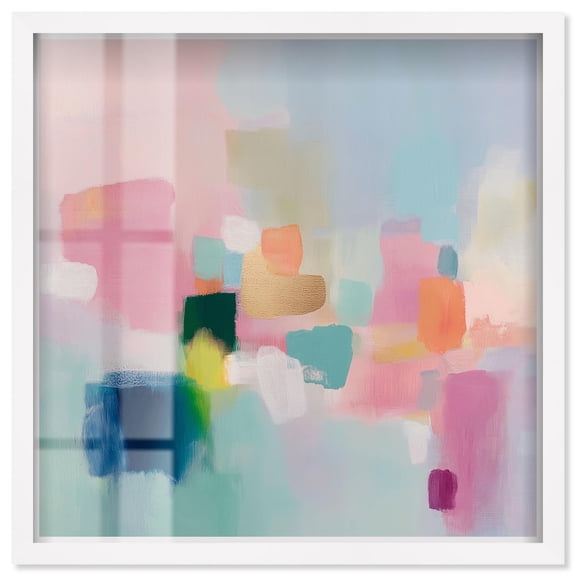 Pink and Teal Dream II Shadowbox Print Pastel Wall Decor by Art Remedy, White Frame, 12 x 12