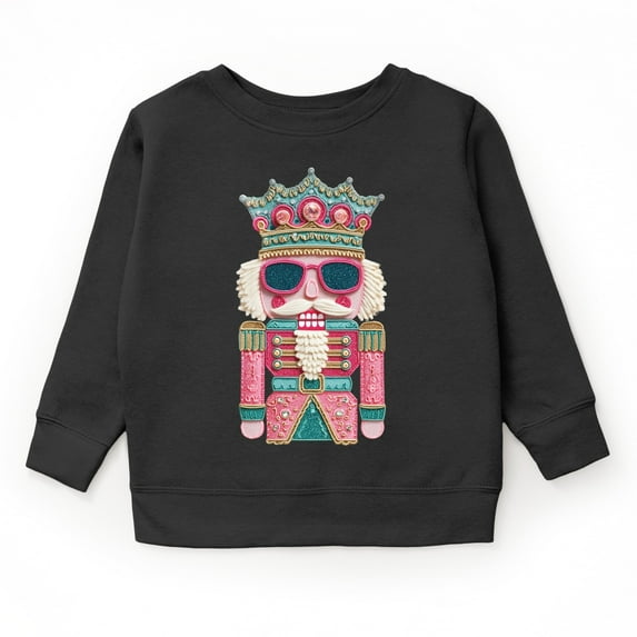 Pink and Teal Nutcracker Patchwork Print - Toddler Graphic Sweatshirt and Youth Graphic Sweatshirt