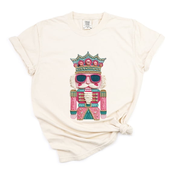 Pink and Teal Nutcracker Patchwork Print - Women's Garment Dyed Graphic T-Shirt