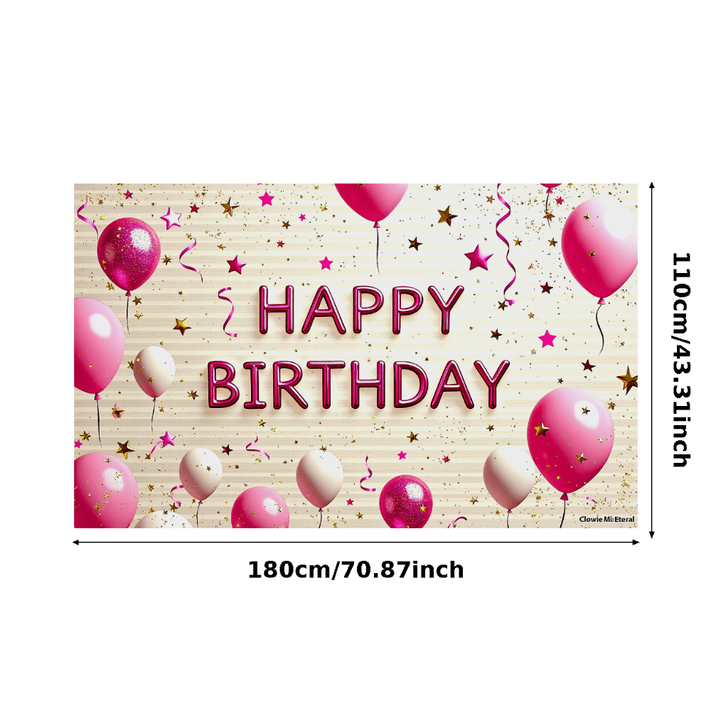 Pink and White Balloon Themed Happy Birthday Banner Background Party ...