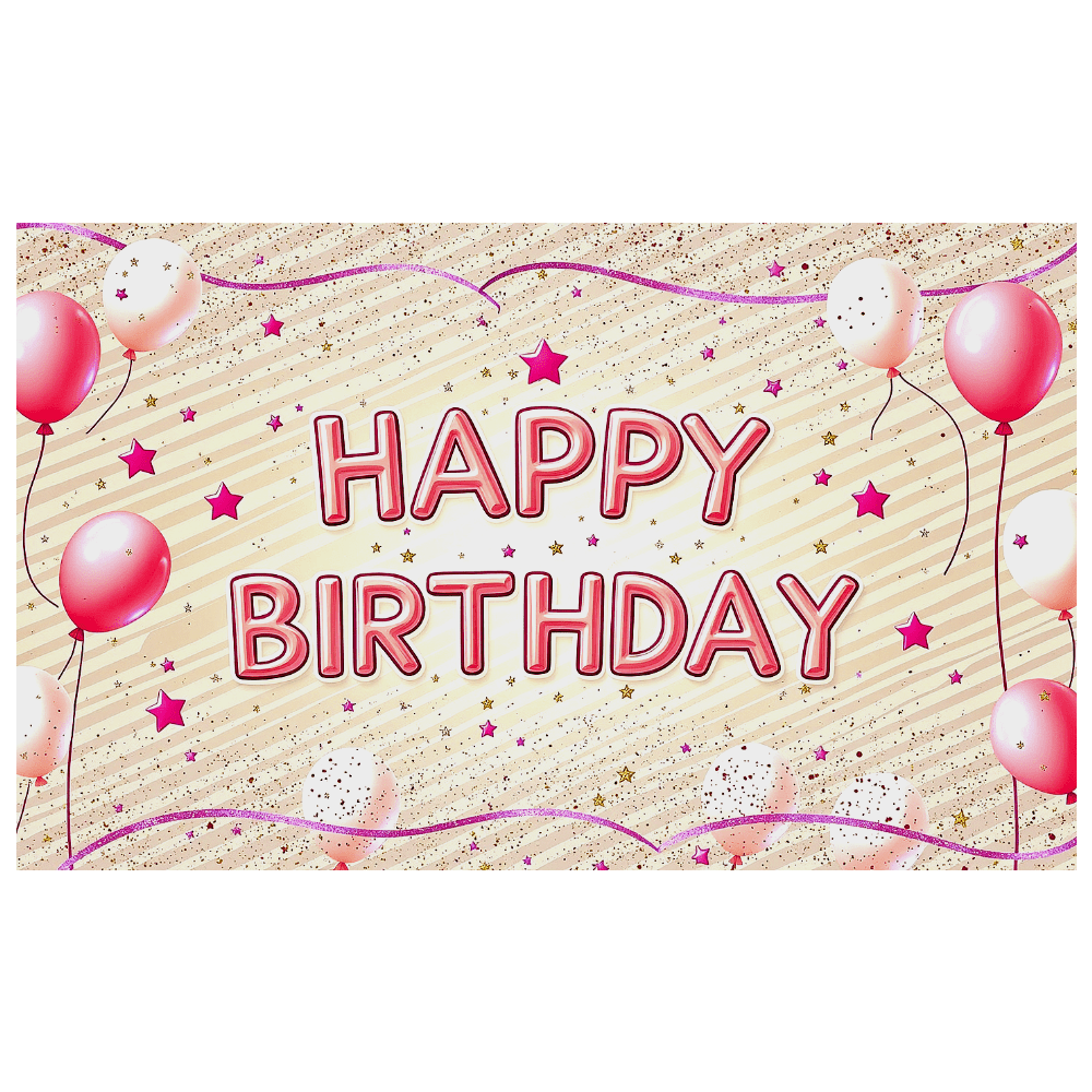 Pink and White Balloon Themed Happy Birthday Banner Background Party ...