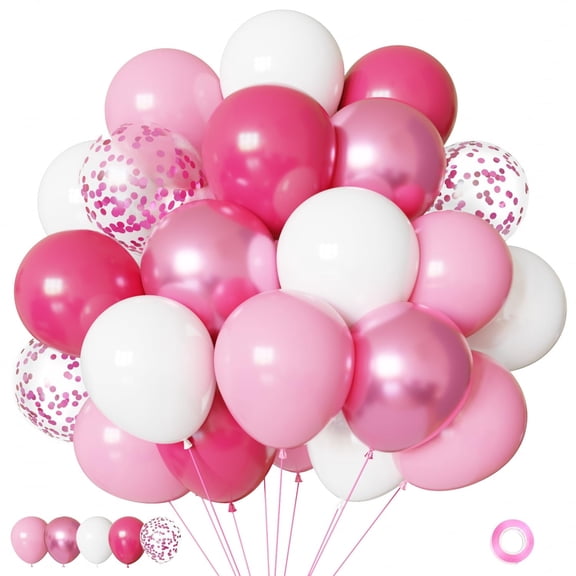 Pink and White Balloons Kit, 50pcs 12 Inch Light Pink Latex Balloon Pink Confetti Balloons for Birthday Wedding Baby Shower Party Decorations