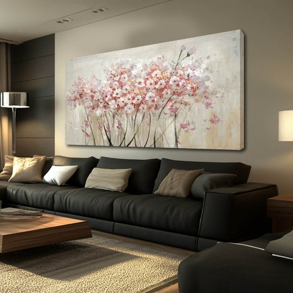 Pink and White Canvas Pictures Floral Poster Print 29"x58" Large Artwork for Living Room Nature Painting Wall Art for Dining Room