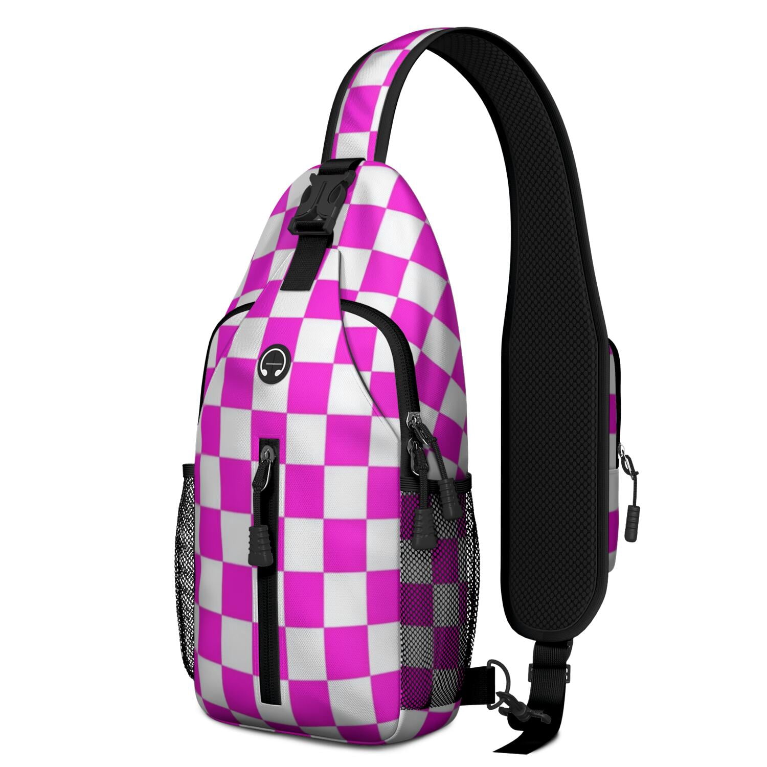 Pink and White Checkered Pattern Sling Backpack, Casual Day Sling Pack ...