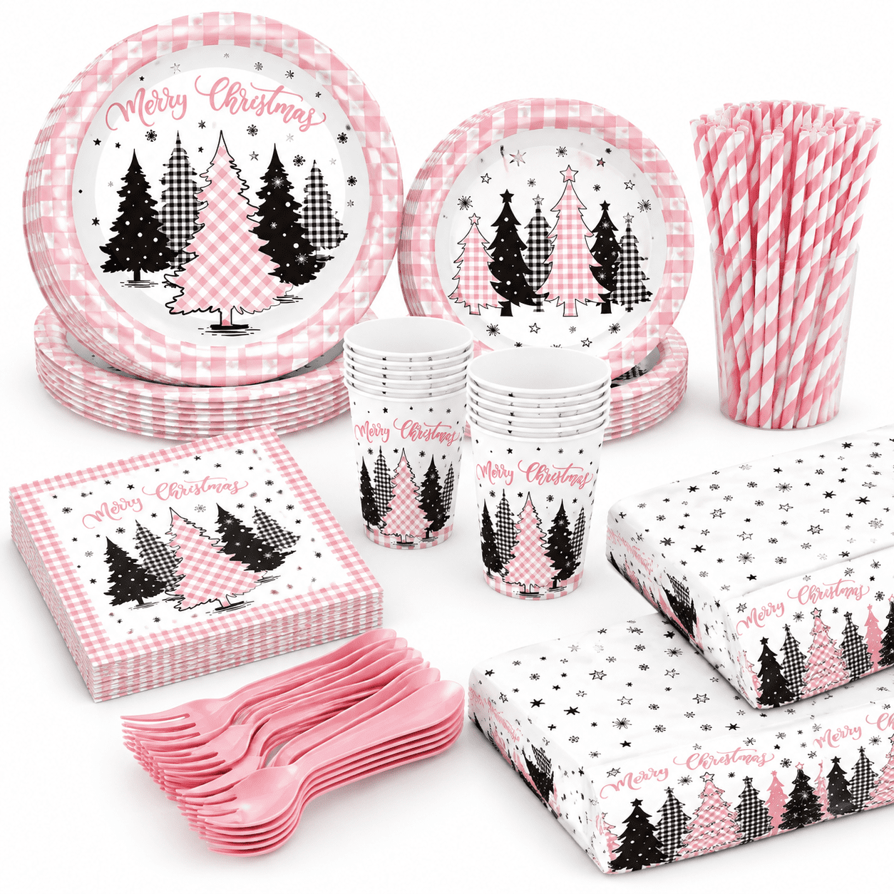 Pinkmas Tree Designs Pink and White Christmas Tree Pinkmas Party Supply Set for 50 Guests ...