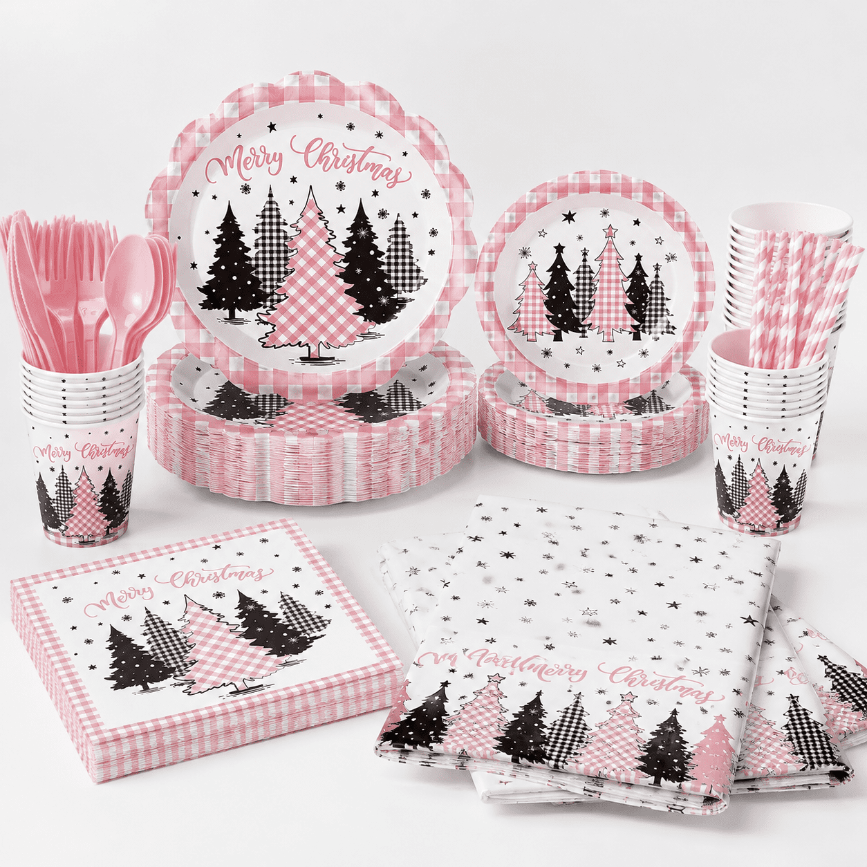 Pinkmas Tree Designs Pink and White Christmas Tree Pinkmas Party Supply Set for 50 Guests ...