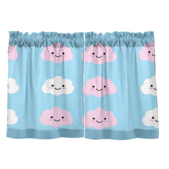 Pink and White Clouds 27"x24" Linen Look Cafe Curtain Set with Privacy and UV Protection