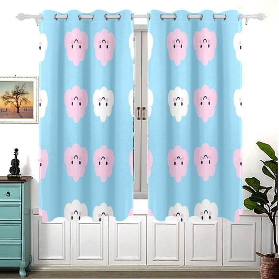 Pink and White Clouds 63x55in Window Curtain Panels 63x55in 2-Piece Heavy Duty 80% Light Blocking