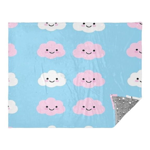 Pink and White Clouds 70x55in Flannel Throw Blanket, Double Sided, Soft and Cozy, Glow in the Dark