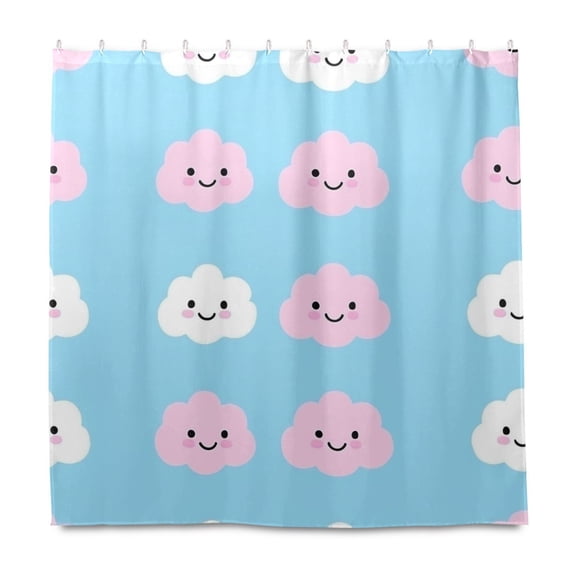 Pink and White Clouds 72x72 Waterproof Shower Curtain Liners Durable Metal C-Hooks Fade-Proof Thermal Print Anti-Splash
