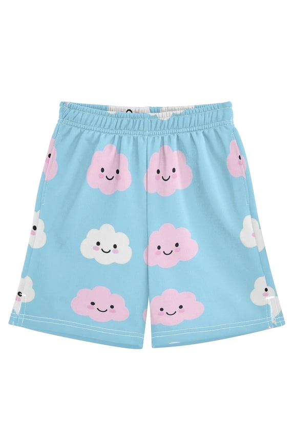 Pink and White Clouds Athletic Shorts Breathable with Comfort Fit Drawstring Casual Sweatshorts Large