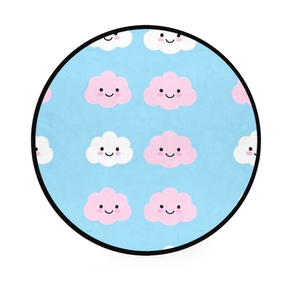 Pink and White Clouds Memory Foam Bath Mat 36" Absorbent Rug with Non Slip Base and 4 Bonus Pads