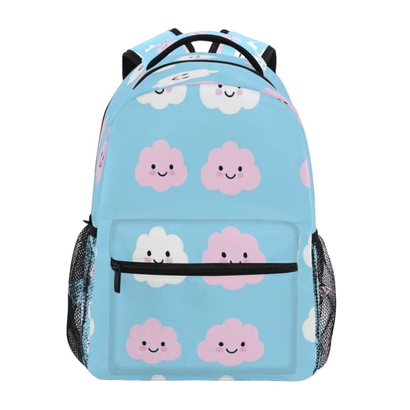 Pink and White Clouds Stylish Large Backpack 15L Self-Standing Durable Twill for School, Office and Travel Use