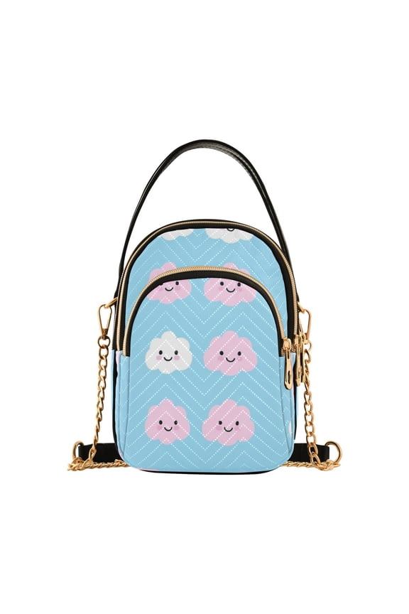 Pink and White Clouds Women's Crossbody Handbags Leather Crossbody Bags Fanny Pack Chest Bag for Travel