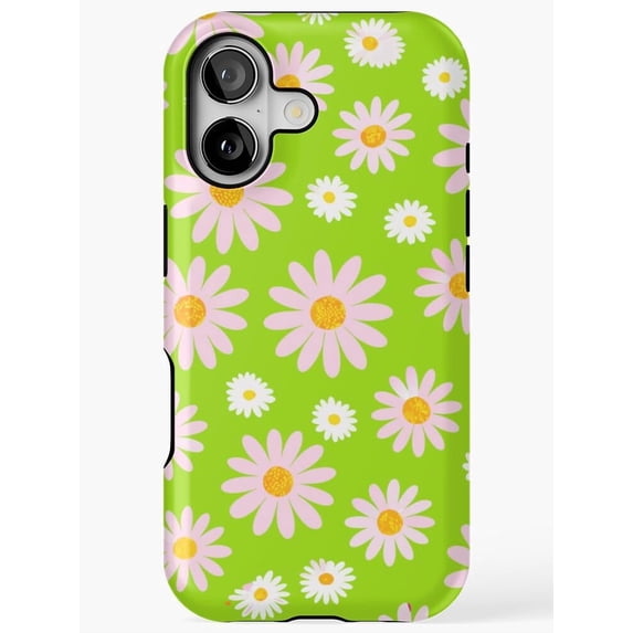 Pink Daisy Print Pink and White Daisy Floral Tough iPhone Case, Polycarbonate Shell with ...