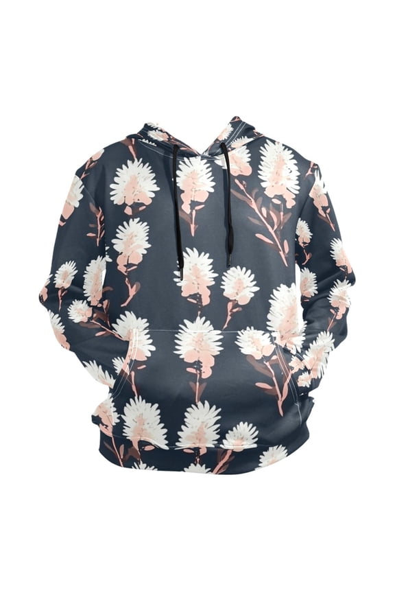 Pink and White Floral Men’s Hoodies Sweatshirt Fleece Jackets Long Sleeve Sweatshirts