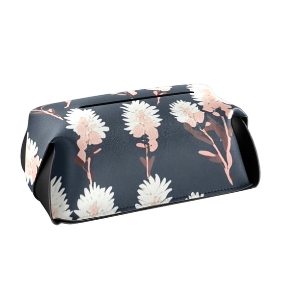 Pink and White Floral Tissue Box Cover Leather Square Rectangle Tissue Box Holder for Bathroom Living Room Desk Office Decor
