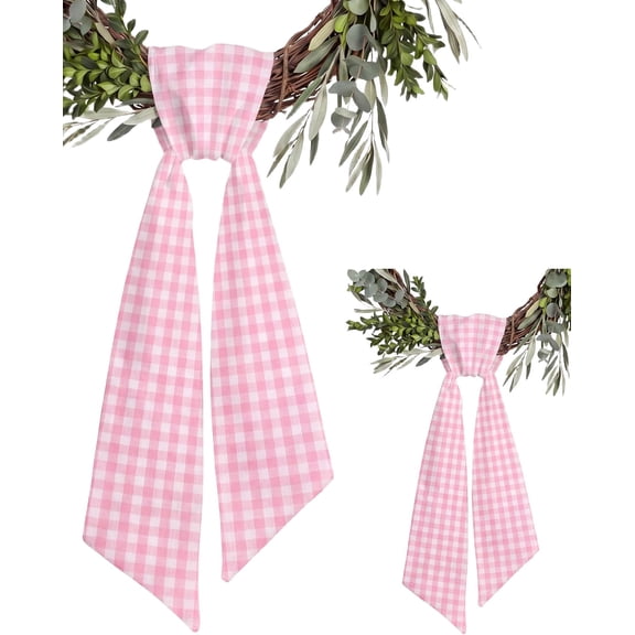 Pink and White Gingham Wreath Sash 2 Pack for Front Door, 3.5 x 54.3 Inch Checkered Plaid Bow Ribbon for Valentines Day Spring Baby Shower Decor