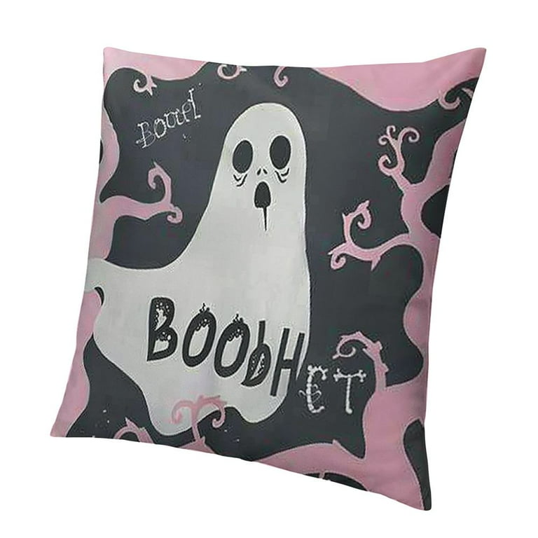 Pink and White Halloween Pillow Cover Ghost Lumbar Pillow Covers