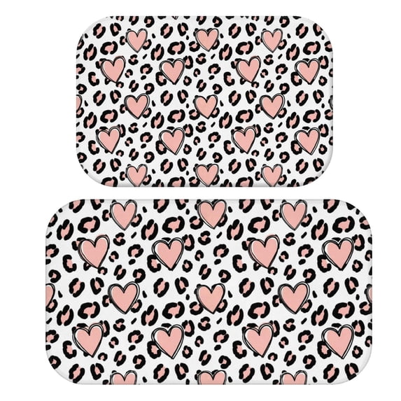 Pink and White Leopard Print Pattern Bath Mat Set Of 2,Non-Slip Rug for Bathroom,Kitchen,Bedroom,Entrance, 30x17 and 23.5x15.7 Inches