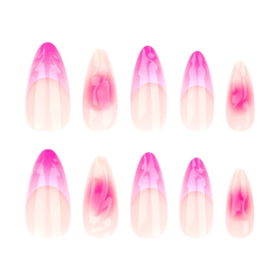 Pink and White Medium Stiletto Press on Nails, French Tip and Ombre Glossy Fake Nails, 24 Count