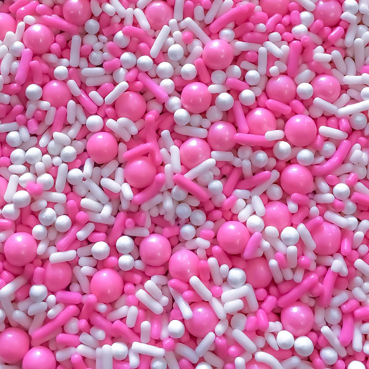 Pink and White Pearly Baby Shower Edible Cake Cookie Cupcake Ice Cream Donut Decoration Sprinkles Jimmies Quin Dessert Decoration Toppers 4oz