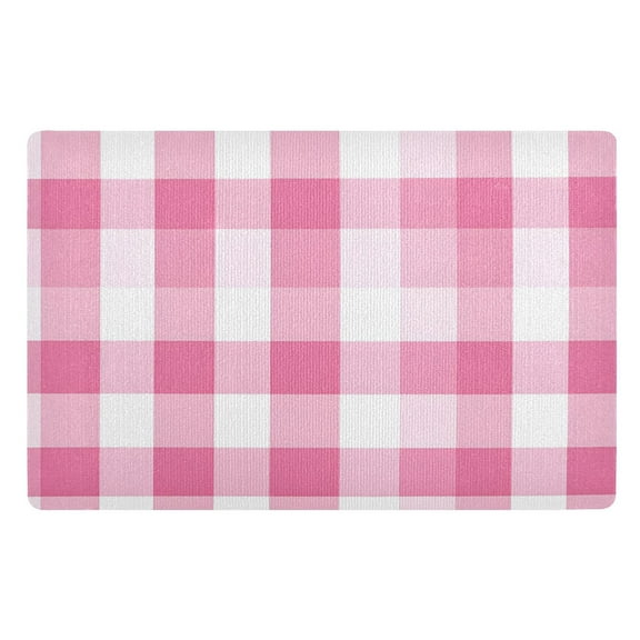 Pink and White Plaid Floor Door Mat Outdoor Indoor for Home Entrance Welcome Mats 32"x20"