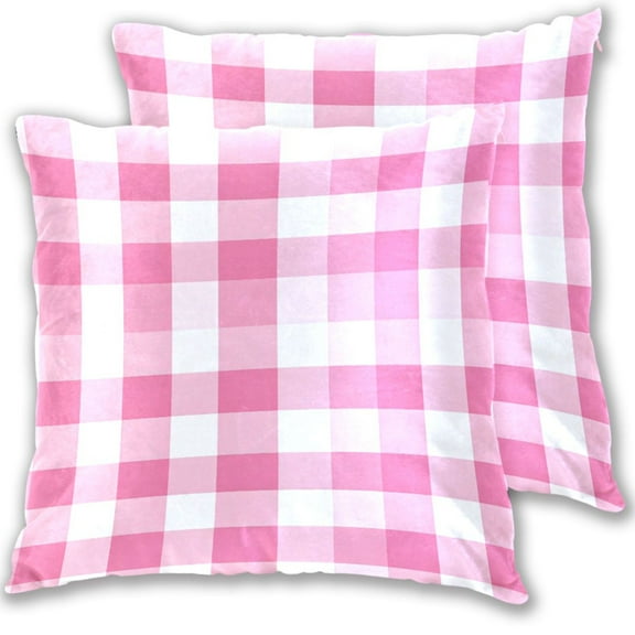 Pink and White Plaid Throw Pillow Covers 16x16 Inch 2 Packs Decorative Square for Living Room Couch Bed Sofa