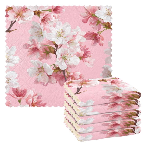 Pink and White Plum Blossom Dish Cloths Dish Towels Cleaning Cloths Quick Drying Reusable 11" x 11" Set of 6