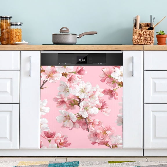 Pink and White Plum Blossom Dishwasher Magnet Refrigerator Magnetic Cover Washing Machine Magnet Sticker Kitchen Decor