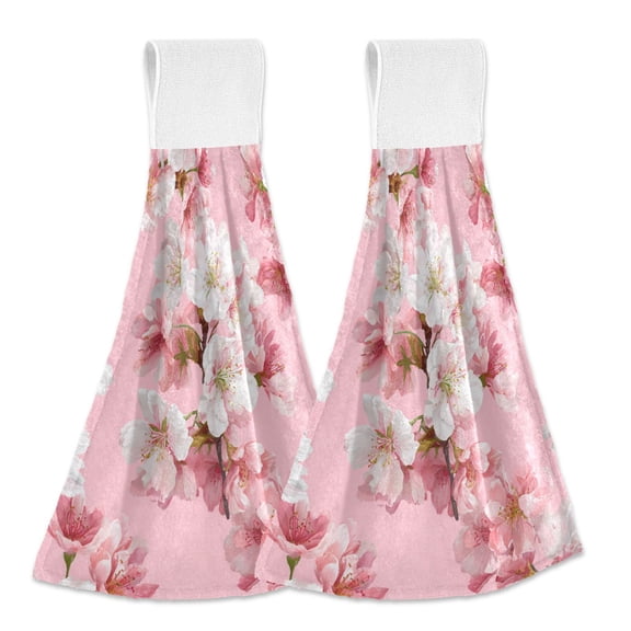 Pink and White Plum Blossom Hanging Towels with Loop Hand Towels Nylon Fastener Tape Design Dish Cloths 2 Pieces