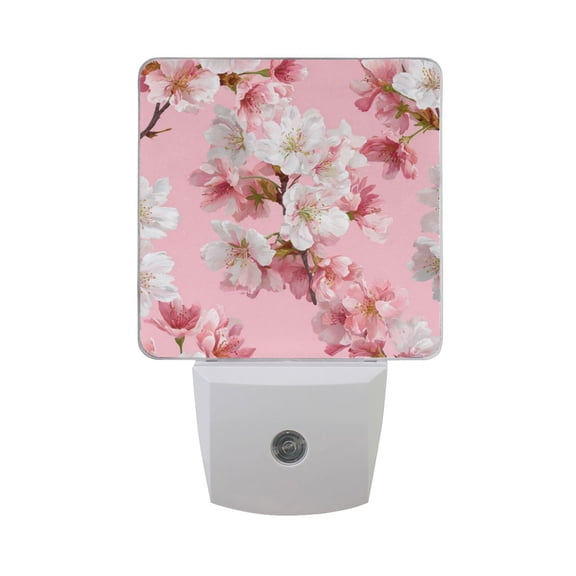 Pink and White Plum Blossom LED Night Light Sensor Lamp Plug-in Adjustable Brightness 2 Pack