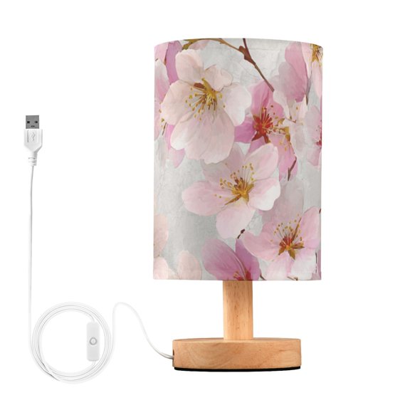 Pink and White Plum Blossom Painting Table Lamp with USB Port LED Warm Light Lamp Night Light Home Decor