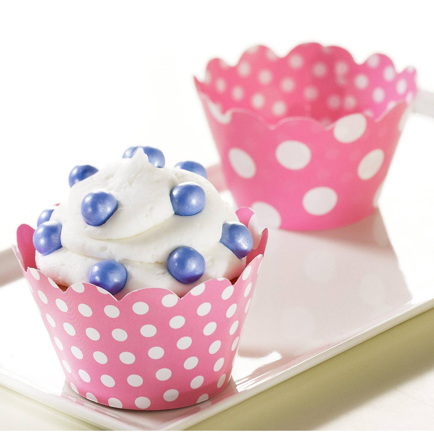 Pink and White Polka Dots Reversible Cupcake Wrappers