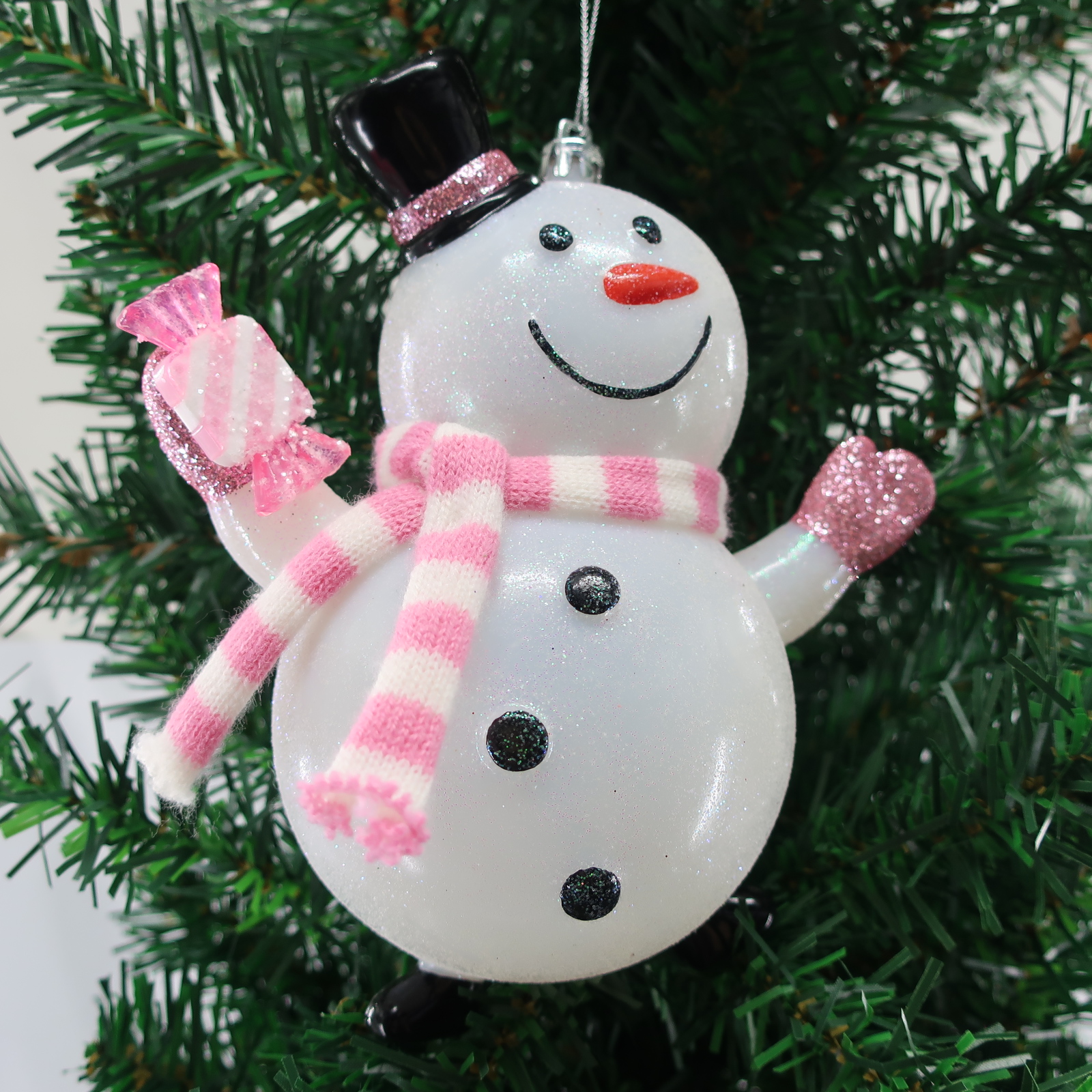 Pink and White Standing Jumbo Snowman Decorative Figurine Ornament, 7.5