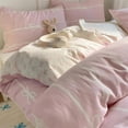 thumbnail image 1 of Pink and White Striped Duvet Cover Set 3-Piece Bow Stripes Bedding Set Bowknot Quilt Cover with Zipper Closure & Corner Ties Queen Size, 1 of 4