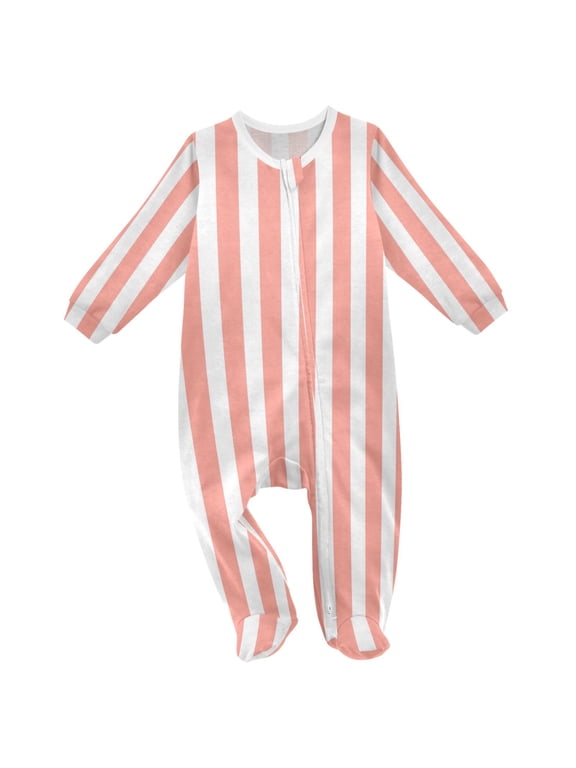 Pink and White Stripes Baby Sleeper One-Piece Footies Newborn Roomper 9Months