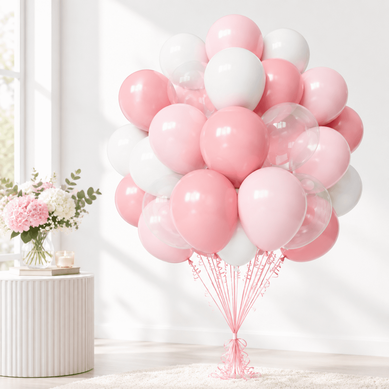Pink and White Transparent Balloons, Latex Party Balloon Set for ...
