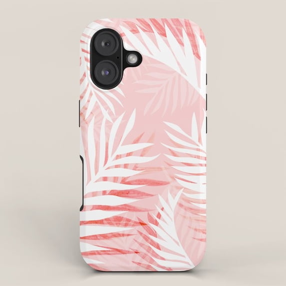 Phone For Delivery Pink and White Tropical Palm Fronds Tough Phone Case for Apple iPhone ...