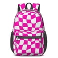 thumbnail image 1 of Pink and White Wavy Checkered Pattern 17" School Backpacks for Teens,Waterproof Oxford Fabric,S-Shape Padded Straps for School,Travel,Hiking,Camping, 1 of 6