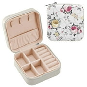 Pink and Yellow Roses Flowers Jewelry Travel Case Leather Women Girl Zipper Mini Jewelry Organizer Earrings Necklace Bracelet Storage Holder Box