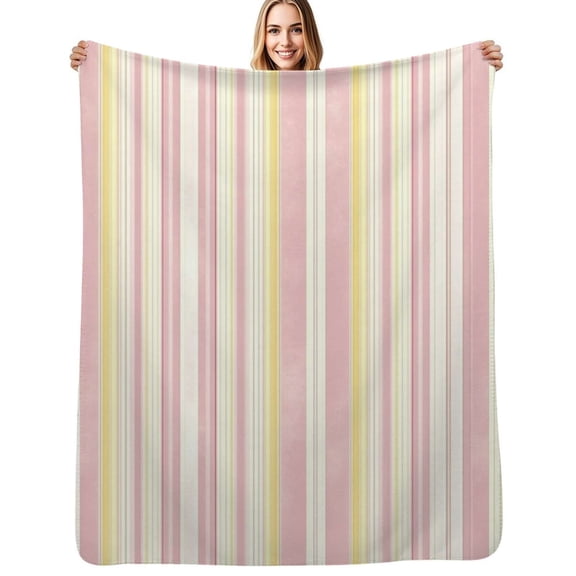 Pink and Yellow Striped Pattern Flannel Blanket Warm Soft Bedding Throws Winter Camping Chair Sofa Bed