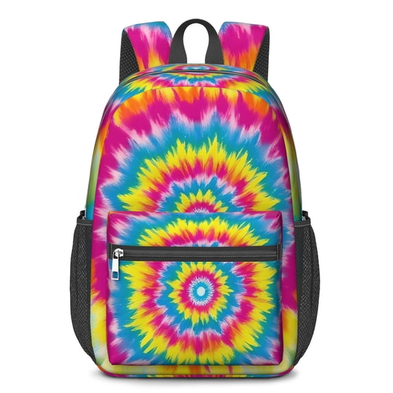 Pink and Yellow Tie Dye Pattern 17" School Backpacks for Teens,Waterproof Oxford Fabric,S-Shape Padded Straps for School,Travel,Hiking,Camping