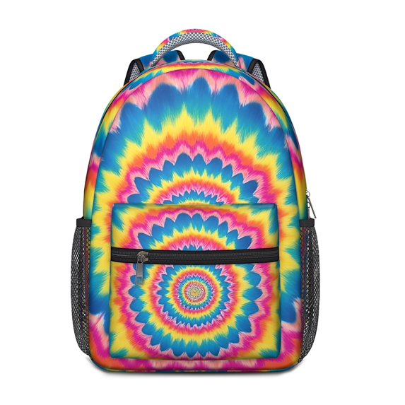 Pink and Yellow Tie Dye Pattern Backpack for School, Cute School Bag with Adjustable Shoulder Straps and Padded Back, 15.3"x11"x6.7"