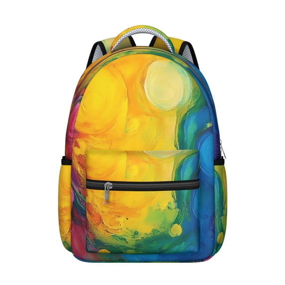 Pink and Yellow Tie Dye Pattern Backpack for School, Cute School Bag with Adjustable Shoulder Straps and Padded Back, 15.3"x11"x7.1"